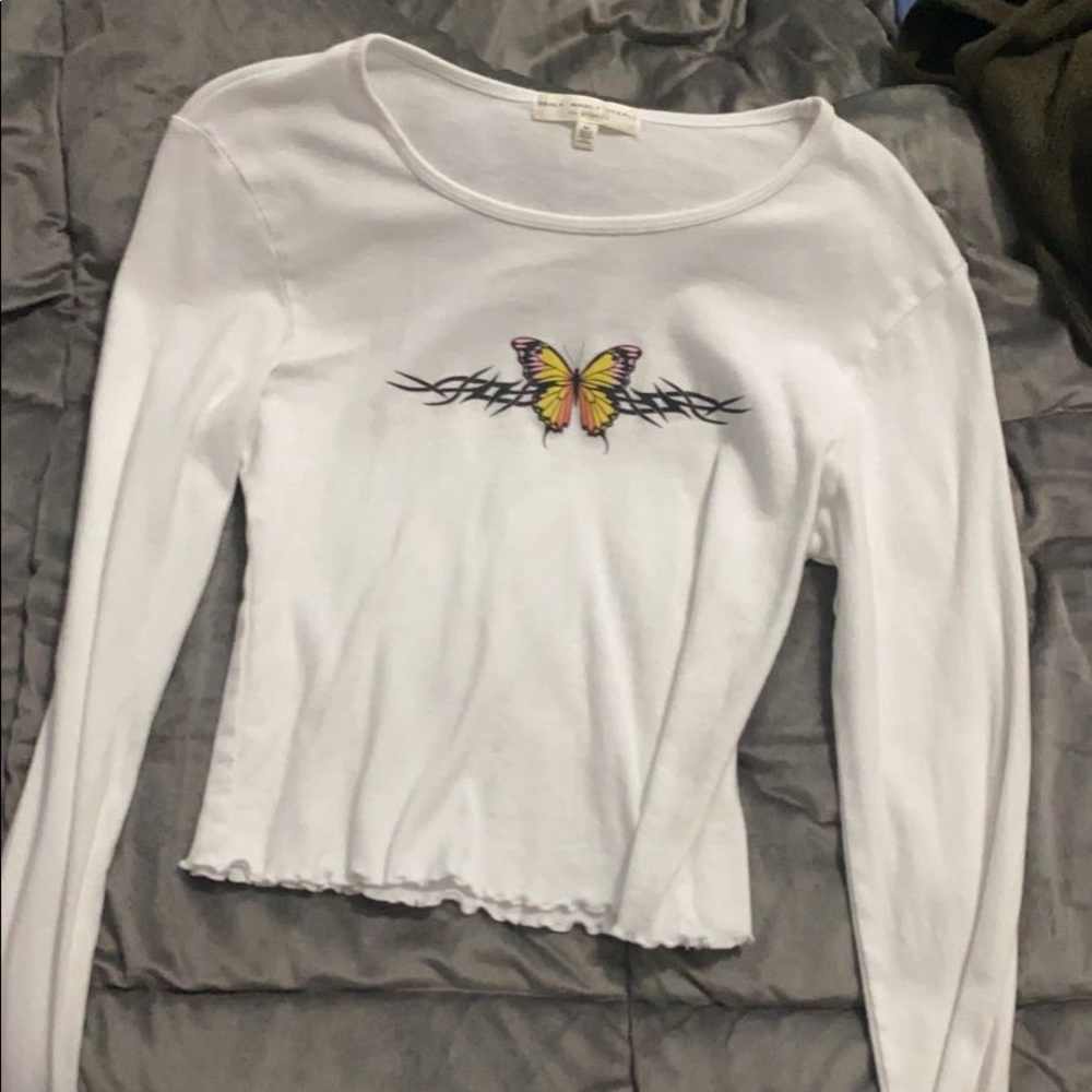 Urban outfitters white long sleeve butterfly top